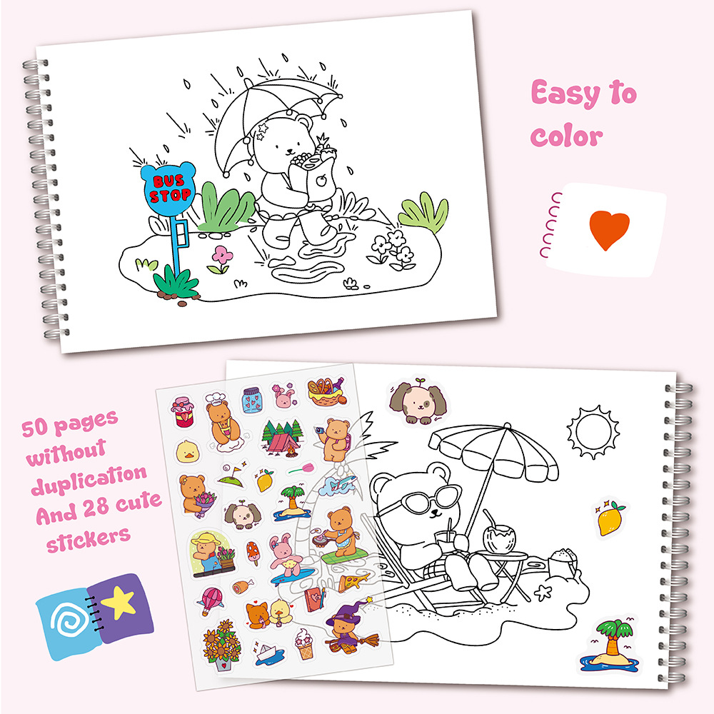Adorable Bear Coloring Book Se - Sticker Sheet Set recension och pris